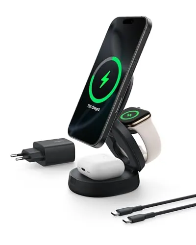 Belkin BoostCharge Cargador Inalámbrico Magnético Convertible Qi2 15W-Negro