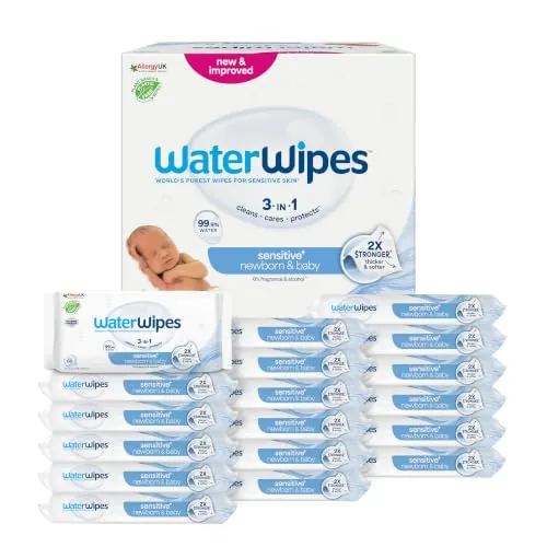 WaterWipes Sensitive+ Newborn & Baby Wipes, 18 Paquetes