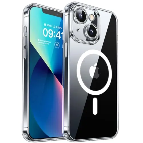 CANSHN Funda Magnética para iPhone 13 (6.1 Pulgadas), Compatible con MagSafe, [Protección Total de La Cámara] Carcasa Teléfono Antigolpes,Transparente