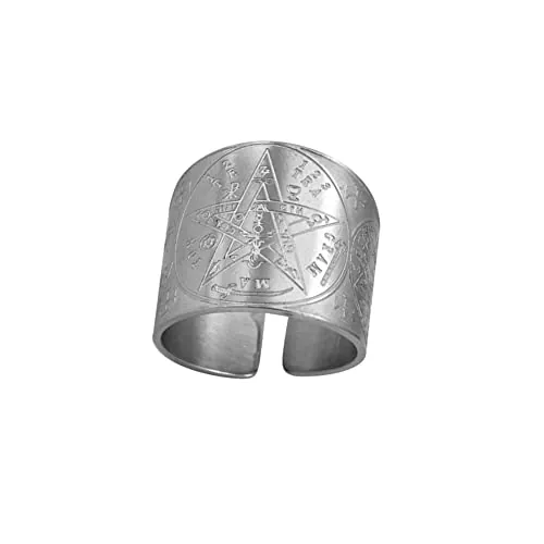 SIMBOLIKS Tetragrammaton anillo Ajustable Tetragramaton Pentáculo Pentagrama Amuleto de buena suerte anillo ajustable para hombre eficaz para combatir el mal del ojo, las envidias, entidades negativas