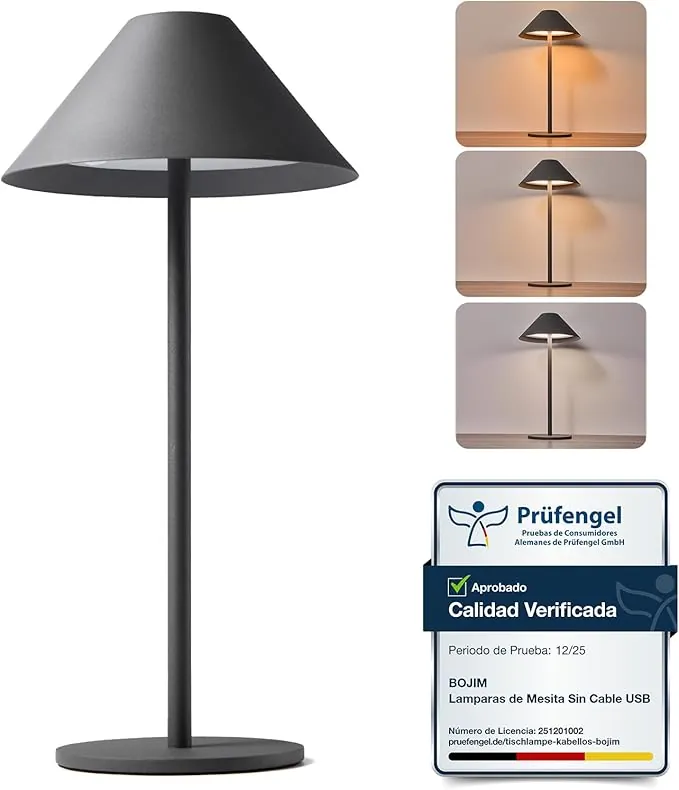 Bojim Lamparas de Mesita de Noche Mesa Sin Cable, Lámparas LED Recargable con USB Inalambrica, Lamps Luz Tactil Table de Bateria, Candeeiro para Exterior Portatil Interior, IP54, Metal, Gris