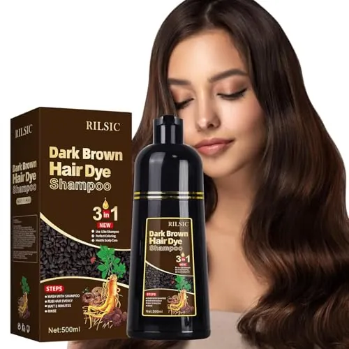 Dark Brown Hair Dye Shampoo 3 en 1 Cubre Canas,Champú Tinte Castaño Oscuro