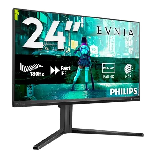 PHILIPS Evnia 24M2N3200AM Gaming Monitor 24 Pulgadas 180Hz Panel Fast IPS, 1ms GtG, HDR10, G-Sync Compatible, Altavoces, Altura Ajustable, (1920x1080 HDMI 2X 2.0 DP 1x 1.4) Gris Oscuro