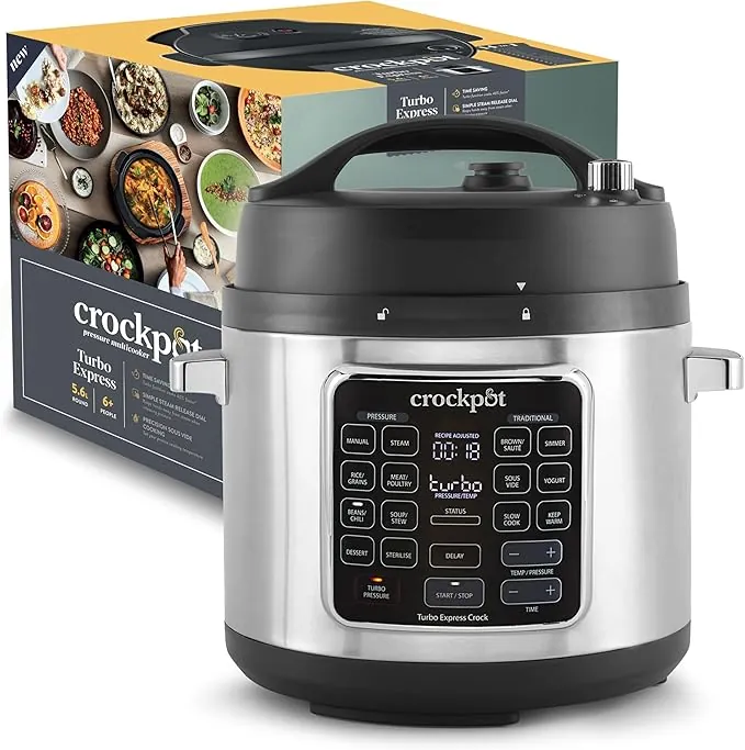 Crock-Pot Turbo Express olla a presión y olla multifunción | 5,6 L (Más de 6 Personas) | Opciones de Cocción 14 en 1 | Olla de Cocción Lenta, Vaporera, Olla a Presión y Más | CSC062X