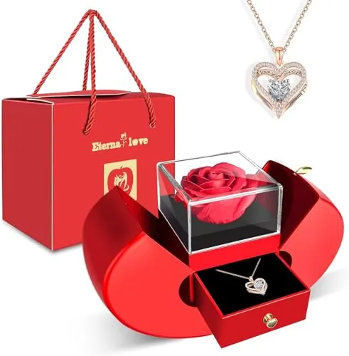 WEIMIL Collar de rosa roja eterna con corazón, regalos para madre, novia, mujer, esposa, abuela para Navidad, día de San Valentín, día de la madre, cumpleaños, aniversario, día de Acción de Gracias