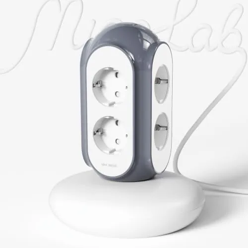 MiaoLab Regleta Torre 6 Tomas AC, 3680W/16A, Protector sobretensiones 1420J, Base con Peso 479 g Anti-vuelco, Cable 2 m, protección sobrecarga (Gris Basalto)