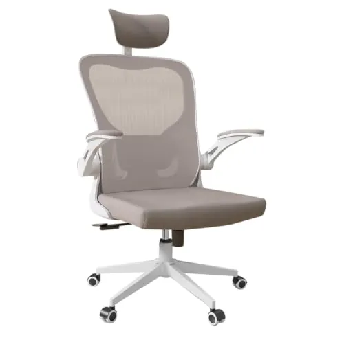 Silla de Oficina Ergonómica,de Escritorio con Respaldo Alto y Malla, Brazos Abatibles, Soporte Lumbar y Reposacabezas Ajustables, Silla Giratoria para Oficina en Casa, Dormitorio o Estudio