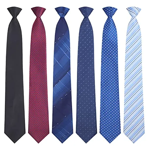 Janmercy 6 piezas de corbata de clip para hombre, corbatas preatadas, corbatas a rayas, con lunares a cuadros, para uniforme escolar de oficina, 20 pulgadas