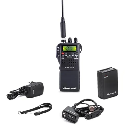 Midland - Emisora CB, Radioaficionado Portátil Sin Licencia Alan 42 DS, Multi Banda para Todos los Países UE, Squelch Digital, Radios Profesionales AM/FM, Conexión 2 Pin, Antena y Otros Accesorios