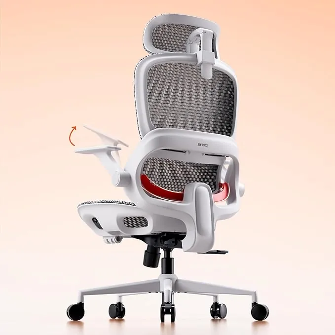 SIHOO Silla de Oficina ergonómica B100, cómoda Silla de Escritorio con Soporte Lumbar dinámico adaptativo, Silla de computadora con reposacabezas, reposabrazos abatibles (Blanca sin reposapiés)