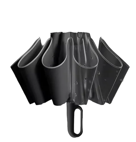 Meichoon Paraguas de Viaje Invertido Portátil de Gran Tamaño Plegable con Diseño de Gancho Rotatorio Inteligente y Franja Reflectante Impermeable y a Prueba de Viento de Nanotecnología Negro