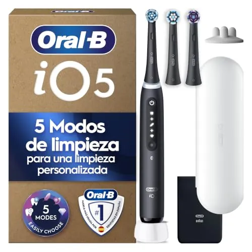 Oral-B iO 5 Cepillo de Dientes Eléctrico con 3 Cabezales, Negro