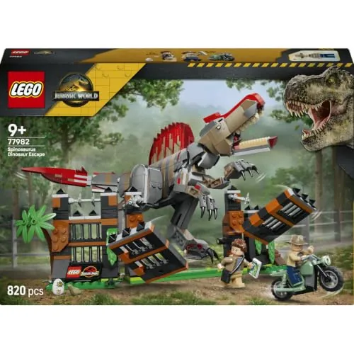 LEGO Jurassic World Huida del Dinosaurio Spinosaurus 77982 | Juguetes para niños de 9+ años, dinosaurio articulado, moto y 2 minifiguras, regalo de cumpleaños, 820 piezas