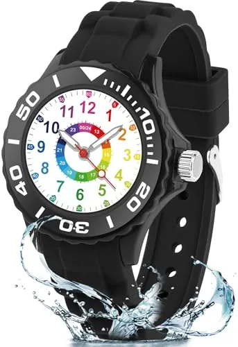 GUUMUXIN Reloj Infantil con Manecillas para Niños, Esfera Multicolor con Escala Clara, Correa Suave, Adecuado para Niños y Niñas, Fácil de Leer y Aprender