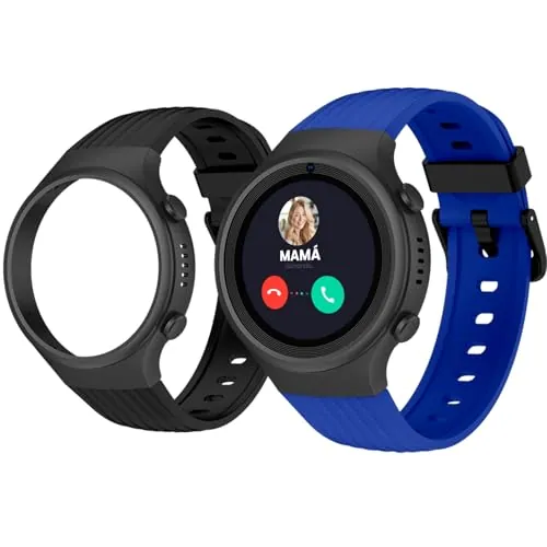 SPC Smartee 4G Junior - Reloj Inteligente para niños con GPS, videollamadas y botón SOS | 1,2” Pantalla, Doble Pulsera Azul y Negra y Modo Tracker | Modo Colegio | Gestión Desde App SPC Smart Clan