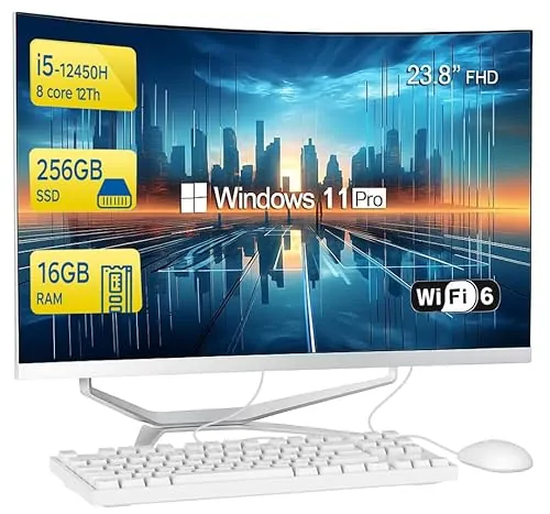 SZTPS Ordenador Todo-en-Uno Curvado 23,8" | Intel Core i5 8 Núcleos | 16GB RAM + 256GB SSD | Windows 11 Pro | All in One PC AIO para Oficina y Hogar(Panel Curvado)