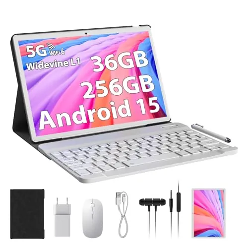 PIXGOOD Tablet 10 Pulgadas Android 15 5G WiFi Tablet, 36GB RAM+256GB ROM(1TB Ampliable), Octa Core 2.0 GHz Tableta, 8000mAh, 5MP+8MP, FHD, WLAN, Bluetooth, GPS, Tablet con Teclado ect (Or)
