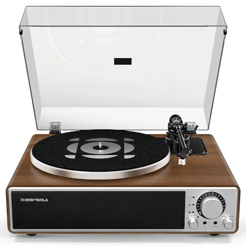 Qlearsoul One-Q Tocadiscos de Vinilo Todo-en-Uno con Bluetooth 5.4, Tocadiscos HiFi con Altavoces Integrados, Preamplificador de Fono, Cartucho AT-3600L, 33/45 RPM, Apagado Automático