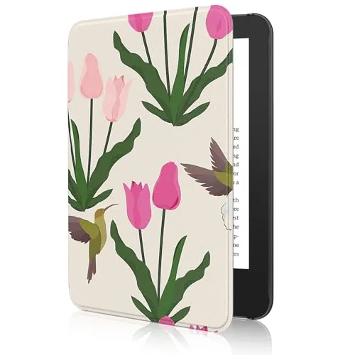 MoKo Funda para 6" Amazon Kindle Basic 11ª Gen 2024/2022, Tulipán