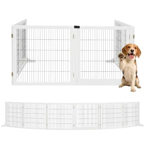 PawHut Barrera de Seguridad Perros de Madera Plegable 432x36x70 cm Blanco