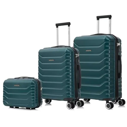 RAYKONG Conjunto de 3 Maletas|Neceser 29x35x16.50cm|Maleta Cabina ABS+PC 55x40x20cm|Mediana Expandible 20kg-23kg - 66x45x27.50-30cm | Verde