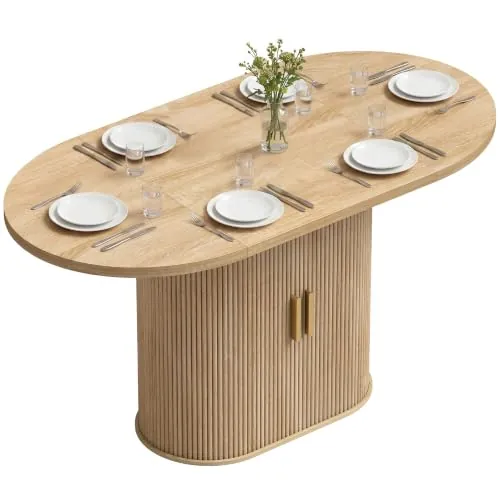 HOMCOM Mesa de Comedor Ovalada con Tablero Grueso 140x70x75 cm Roble