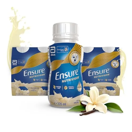 Ensure Nutrivigor - Complemento Alimenticio para Adultos, con HMB, Proteínas, Vitaminas y Minerales, como el Calcio - Sabor Vainilla - Pack de 8 Botellas x 220 ml