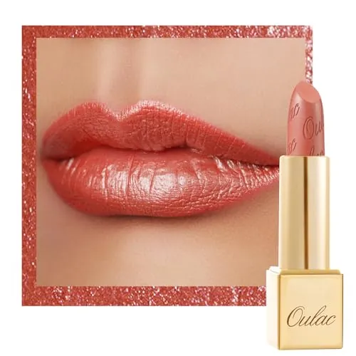 OULAC Pintalabios Naranja Brillo Metálico, Brillo 3D de Larga Duración, Barras de Labios de Alta Pigmentación y Cobertura Total, Fórmula Cremosa e Hidratante, Vegan, 4.3 g, (05) Be Happy