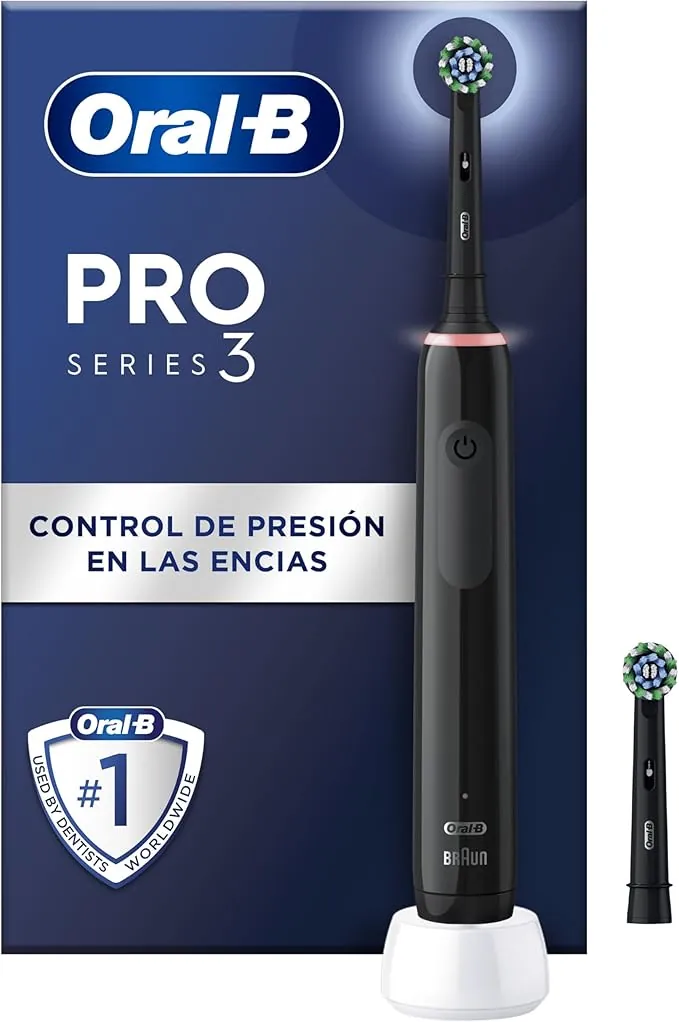 Oral-B Pro 3 3000 Cepillo de Dientes Eléctrico con Mango Recargable y 2 Cabezales, Diseñado por Braun, Regalos Originales para Mujer y Hombre - Negro