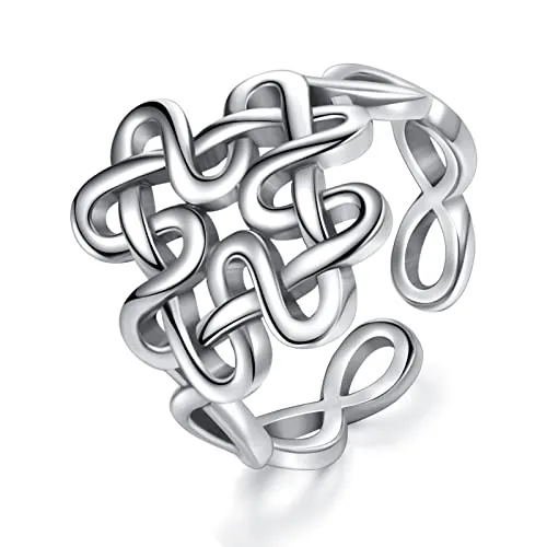 AEONSLOVE Anillo de Plata de Ley para Mujer Anillo Ajustable de Plata Nudo Celta Vintage Regalos de Joyería para Niñas Ella