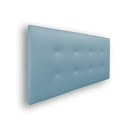 Silcar Home - Cabecero de Cama Carlo 160 Azul Claro - Estructura de Madera, Tapizado en Polipiel, Diseño Moderno con Dos hileras Botones, Fácil Instalación - Polipiel Azul Claro, 160 cm