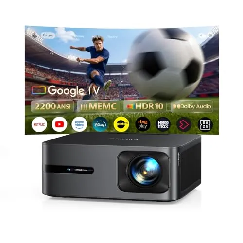 Proyector 4K | 2200 ANSI Brillo | Google TV 14.0 Integrado | Audio Dolby 56W| Proyector FHD 1080P Nativo, Enfoque Automático e IA Calibración, 2+32GB, HDMI 2.1, MEMC HDR10 para Cine en Casa y Exterior