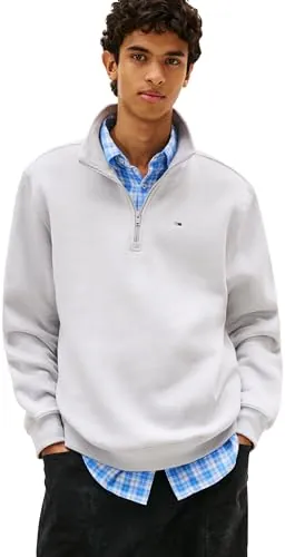 Tommy Jeans Sudadera con Cremallera Hombre Fleece con Cuello Medio, Gris (Helium), XL