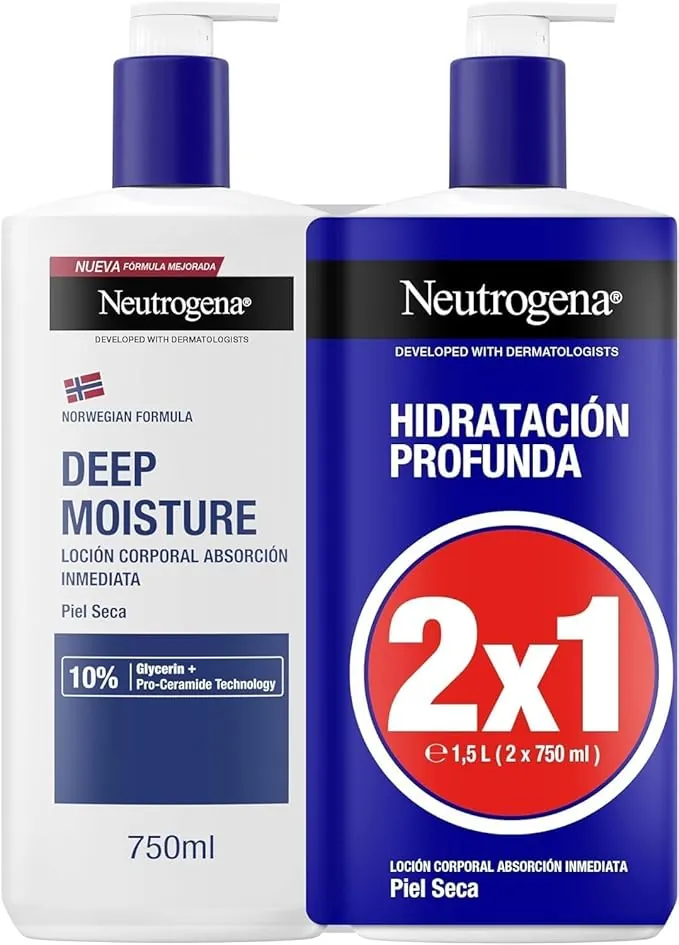 Neutrogena Fórmula Noruega Hidratación Profunda Loción Corporal de Absorción Inmediata (2 X 750 ml), crema hidratante corporal para piel seca, crema hidratante con Pro-Ceramida y Glicerina