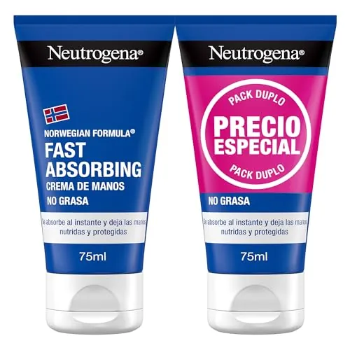 Neutrogena Fórmula Noruega Fast Absorbing Crema de manos No Grasa (pack de 2 x 75 ml), crema manos reparadora con glicerina y vitamina E, para manos secas y agrietadas