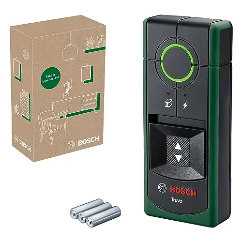 Bosch detector Truvo 2.ª gen. (manejo sencillo con un solo botón, detección fácil de cables con tensión y detector de metales en la pared hasta 70 mm, en caja para e-commerce)
