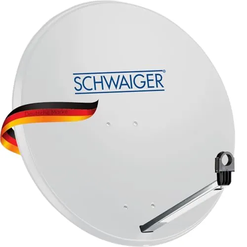 Antena para televisión digital vía satélite Schwaiger 714166 (75 x 85 cm) con brazo de carga LNB y mástil, antracita, espejo de acero – para recepción de DVB-S/S2 en Full HD, 3D y 4K (Ultra HD)