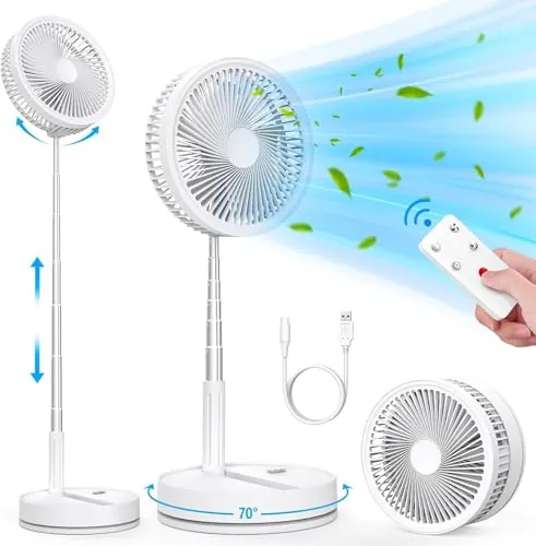 Ventilador de Pie Portátil Plegable Oscilante - 8.6" 8000mAh Bateria Recargable USB C Pequeño Mesa Ventiladores con Control Remoto, Ventoinha Pedestal Silencioso para Hogar Dormir Oficina Viaje