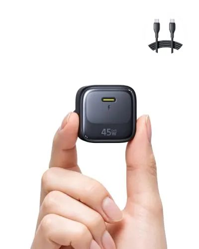Baseus Cargador USB C 45W GAN con Cable 1 m, Adaptador Carga rápida PPS PD para Samsung S25 Ultra/S24, iPhone 17/16/15 Pro MAX, iPad, MacBook, Pixel