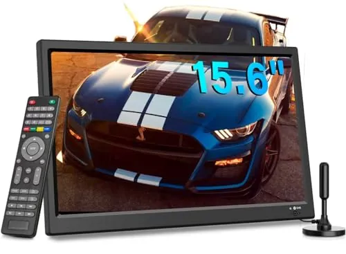 KCR TV Digital Recargable de 15,6 Pulgadas, sintonizador DVB-T2, con Cable de Red y Cable de Carga de 12 voltios, Entrada AV, Entrada HDMI, Ranura USB, Mando a Distancia, TV Freeview