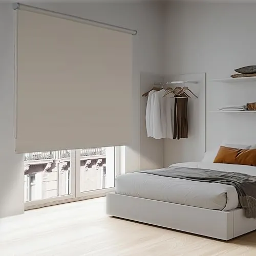 Estores enrollables Opacos para Ventanas y Puertas. Aislante térmico y fácil instalación a Pared o Techo. Cortina Blackout bloquea la luz STORESDECO Estor Opaco Color Piedra 160x180 cm (Ancho x Alto)
