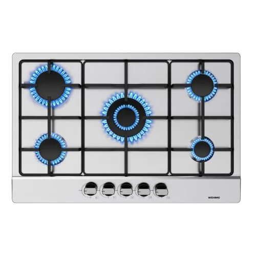WEHIMO - Placa de cocina de gas de 5 fuegos, placa de gas 5 fuegos inox, cocina de gas con 5 quemadores empotrables, rejilla de hierro fundido, 10500 W, gas ciudad y botella