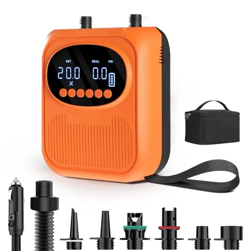 Bomba Eléctrica 20 PSI para Sup - Bomba Inteligente Recargable con Conector 12V, Inflado/Desinflado con Parada Automática - para Paddle, Kayak, Carpas, Colchonetas de Aire, Juguetes de Piscina
