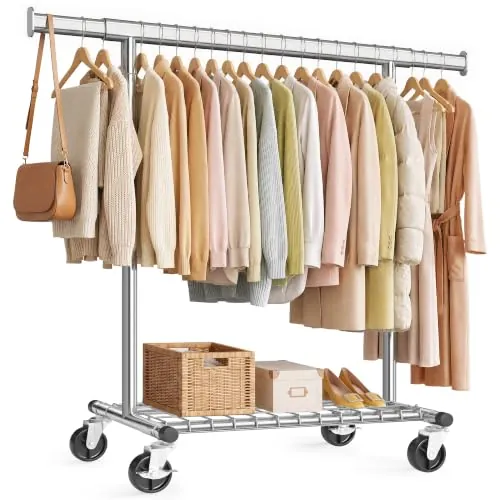 SONGMICS Burro Ropa Extensible con Ruedas, Acero