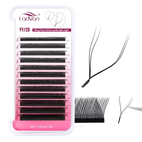 Extensiones de Pestañas YY 0.07D Curl Mixed 8-14mm Forma de Y Extensiones de Pestañas Volumen Ruso 2D Prefabricados Tejidas a Man Premade Fan FADVAN