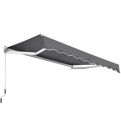 Yaheetech Toldo Manual Retráctil 250x200cm con Manivela de Aluminio de Pared o Techo con Protección Solar UV50+ para Jardín Terraza Exterior Gris Oscuro
