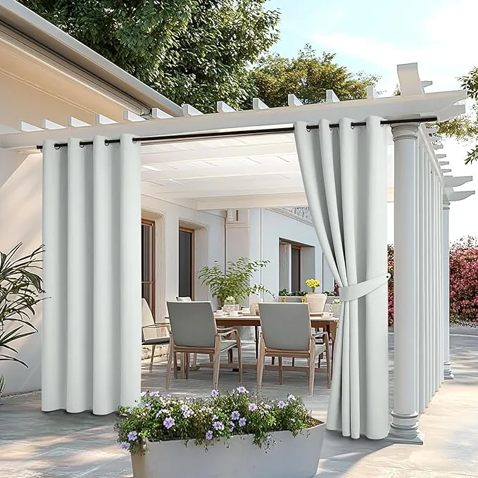 MIULEE Cortinas de Exterior Impermeable, Cortinas Terraza Exterior con Ojales, Adecuada para Balcones, Pérgolas, 2 Piezas, 132x215cm, Blanco Gris