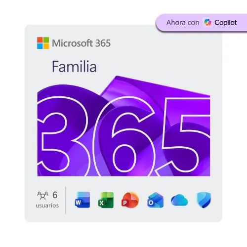 Microsoft 365 Familia | 12 meses | 6 personas | Apps Office con IA | Hasta 6TB de Almacenamiento OneDrive | Código de activación enviado por email