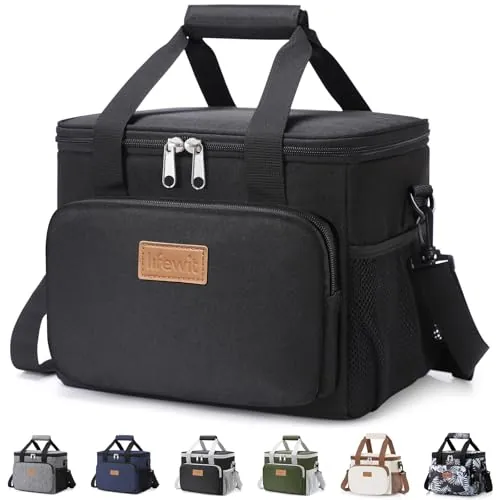 Lifewit Bolsa Termica Porta Alimentos 9L(12 Latas), Bolso Comida Trabajo Hombre y Mujer, Lunch Bag para Lonchera, Medio Bolsas Nevera Portatil para Playa, Viaje, Work, Negro