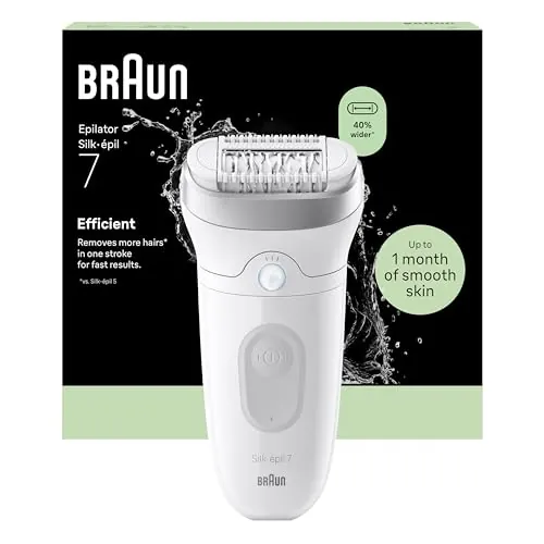 Braun Depiladora Eléctrica Mujer Silk·épil 7 Depiladora Corporal con Cabezal Ancho para Una Fácil Eliminación del Vello, con Cepillo de Limpieza, Uso en Seco Y Mojado, Depilación Suave Duradera, 7-011